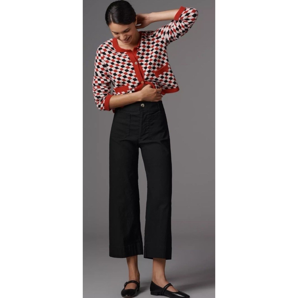 Anthropologie The Colette Crop Wide-Leg Black Pants by Maeve 25 - Picture 2 of 9